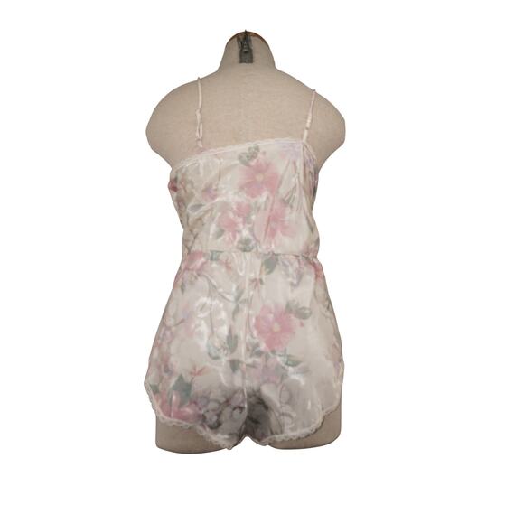 Vintage Lucie Ann II Floral Satin Romper Teddy Lingerie Lace Trim Medium USA - Picture 6 of 7